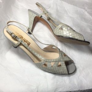Ferragamo Snake Peep Toe Slingback Pumps 10 AA